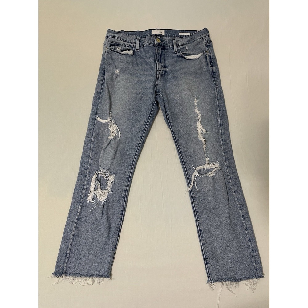 Frame Women's Le Garcon Cotton Stretch Denim Beldon Rips Distressed Jeans 29‎
